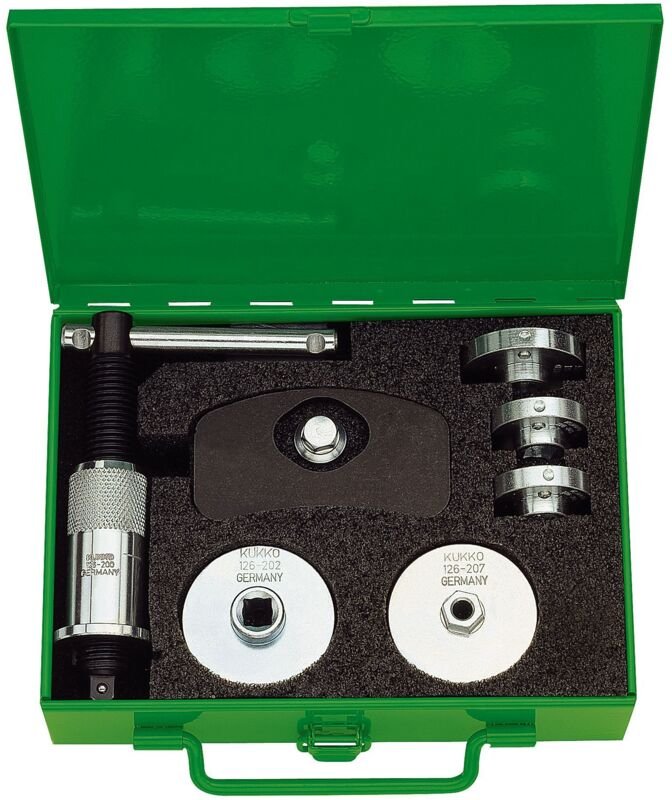 Kukko-126-30-Juego de herramientas para reposición de pistones de frenos de disco (10 piezas, con 7 adaptadores)