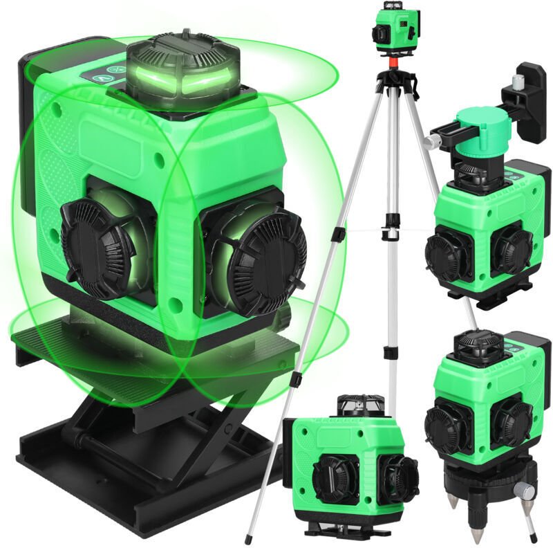 16-Linien-Laser-Nivelliergerät mit Stativ, 4x360° selbstnivellierender grüner 4D-Baulaser, drehbar mit wiederaufladbaren...