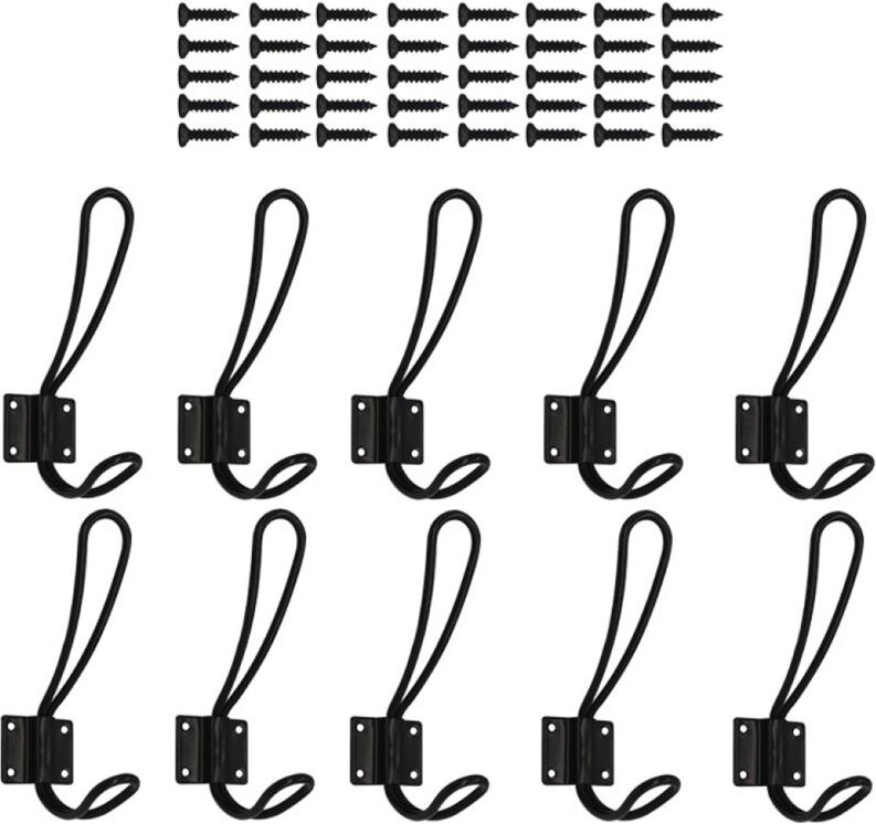 BEBUSINGOTO 10er-Pack rostfarbene Eingangshaken – schwarze Wandhaken zum Aufhängen mit 40er-Pack Metallschrauben, Vintag...