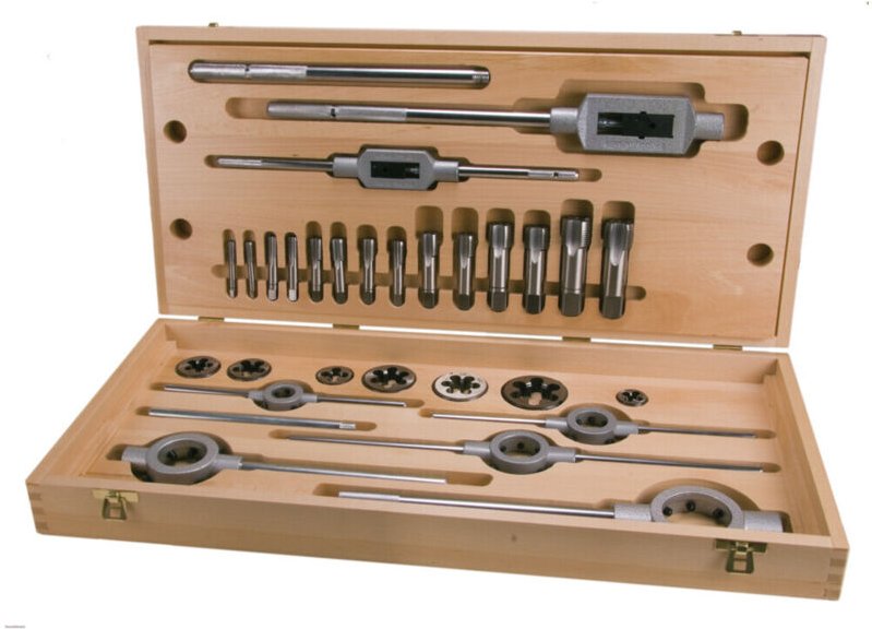 RUKO Gewindeschneidwerkzeug-Sätze HSS im praktischen Holzkoffer - 28 tlg. - 245074