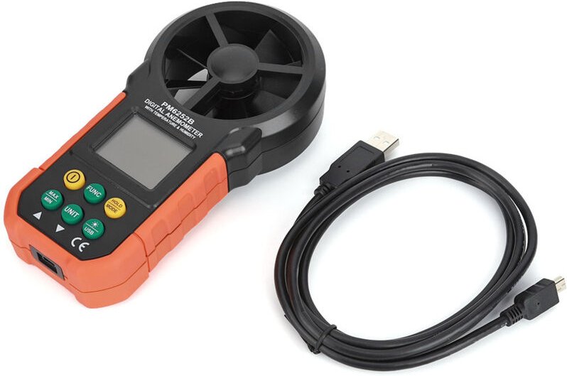 Digitales Anemometer, Windgeschwindigkeitsmesser, tragbares Anemometer mit Temperatur-, Feuchtigkeits- und USB-Schnittst...