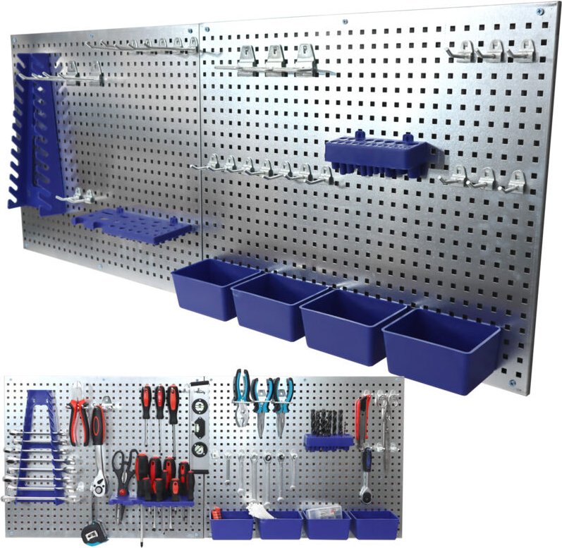 Werkzeugwand Lochplatte Wandhalterung Werzeug 32-teilig – Modulare Lochwand aus Metall mit 1.380 Löchern, 4 Behältern, 3...
