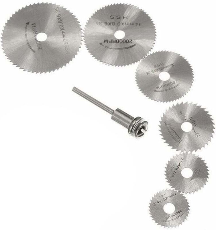 Set mit 7 Miniatur-Kreisscheiben aus HSS-Stahl für Bohrer und Rotationswerkzeuge mit Dornen, Schwarz