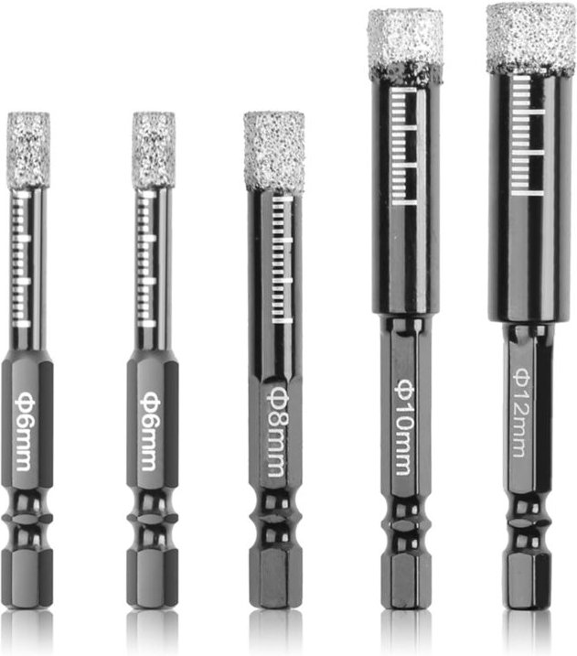 Tlily - Diamantbohrer, 5Er-Pack Trocken-Diamant-Kernbohrer-Set für Keramik, , Fliesen, Glas, Marmor, Ziegel, GrößE 6,8,1...