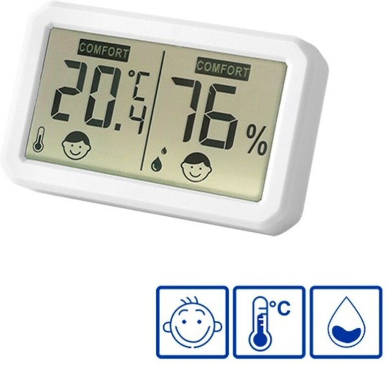 WADFOW Digitales Temperatur- und Feuchtigkeitsmessgerät – Bereich -10 bis 60 ℃, 0–100 % Luftfeuchtigkeit, kompakt
