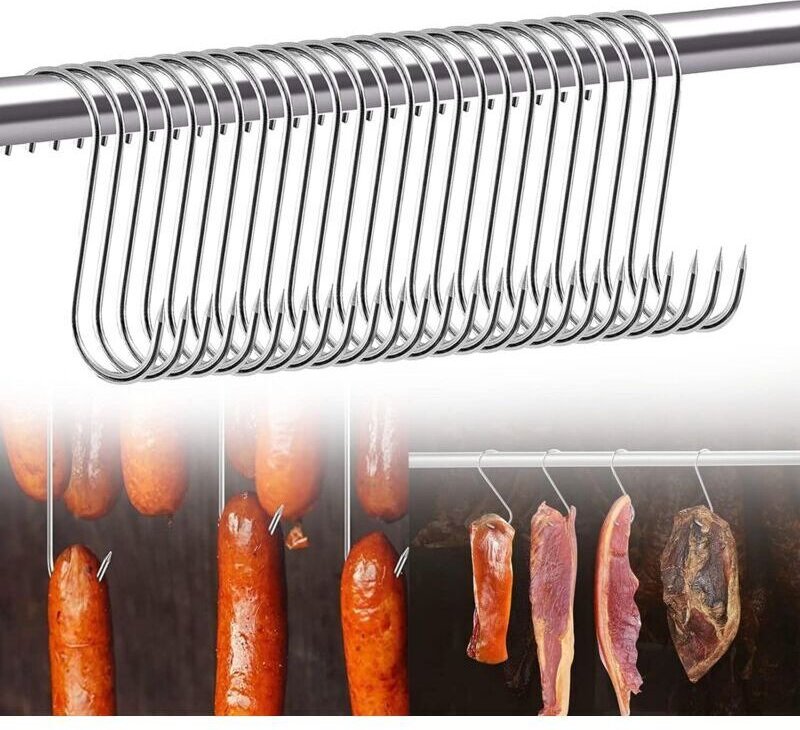 Metzgerhaken, 25-teilig, Edelstahl, S-förmiger Aufhängehaken, Fleischhaken, Räucherhaken, geeignet zum Räuchern von Fisc...