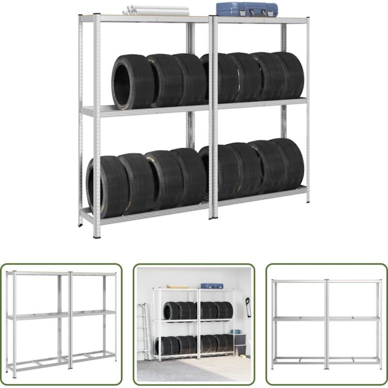 Reifen aufbewahren - Reifenregale 2 Böden 2 Stk. 110x40x180 cm Stahl & Holzwerkstoff