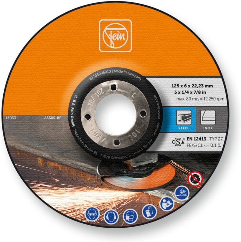 63703005010 Schruppscheibe gekröpft Durchmesser 125 mm Bohrungs-Ø 22.23 mm 10 St. - Fein