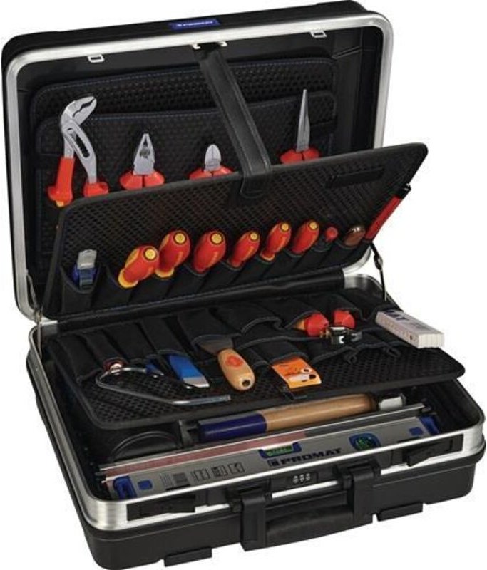 Werkzeugsortiment 46-teilig im Aluminium Rahmenkoffer für Elektriker