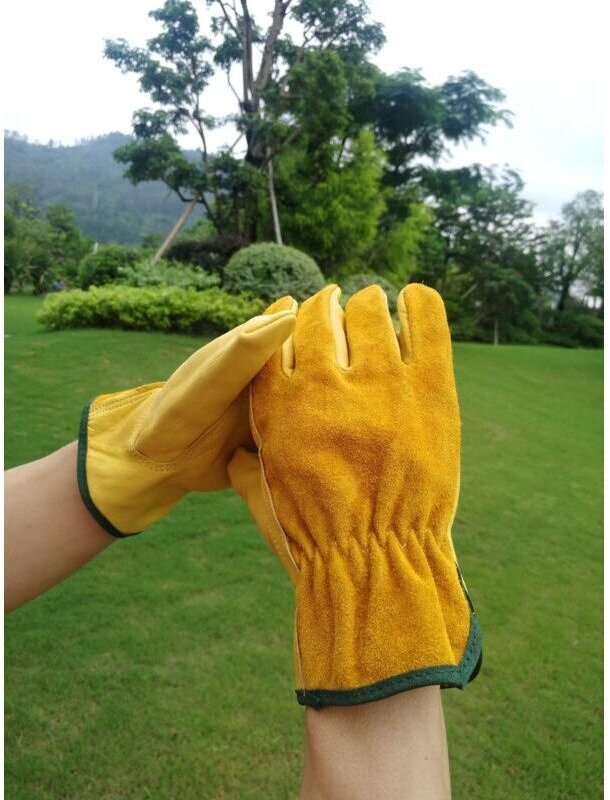 1 Paar Arbeitshandschuhe aus Rindsleder, verschleißfeste Schutzhandschuhe für die Arbeit im Freien, kurze Arbeitshandsch...