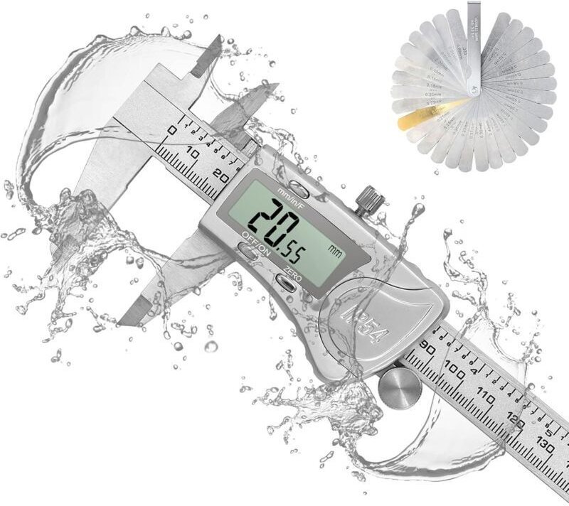 Wasserdichter digitaler Messschieber + 32-teiliges Fühlerlehren-Set, 150 mm/6 Zoll elektronischer Messschieber aus Edels...
