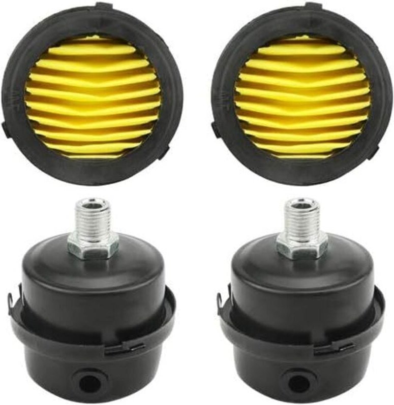 Set mit 2 geräuscharmen Filtern für Luftkompressoren 1/4" PT 12,5 mm Metall-Luftkompressor-Ansaugfilter (12,5 mm) + 2 Er...