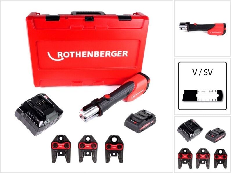 Rothenberger ROMAX 4000 Set TH16-20-26 CAS Akku Pressmaschine 18 V 34 kN + 1x Akku 4,0 Ah + Ladegerät + Pressbacken + Ko...