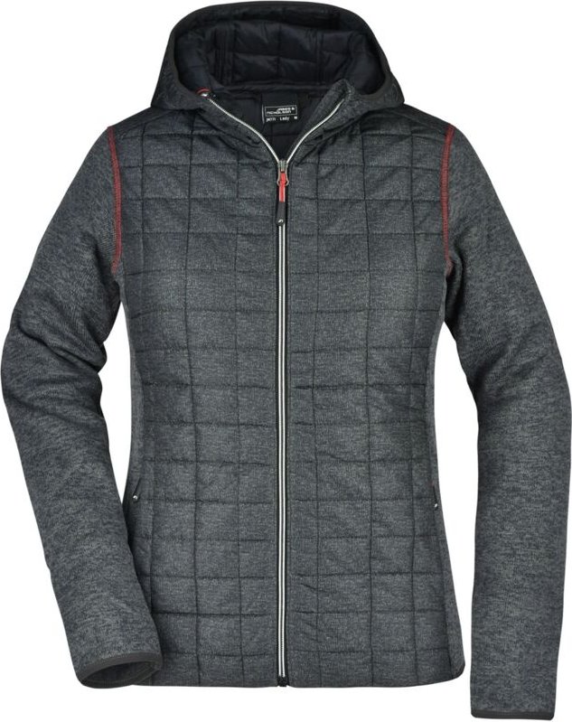 James&nicholson - Strickfleecejacke im stylischen Materialmix Damen JN771 Gr. xl grey-melange/anthracite-melange
