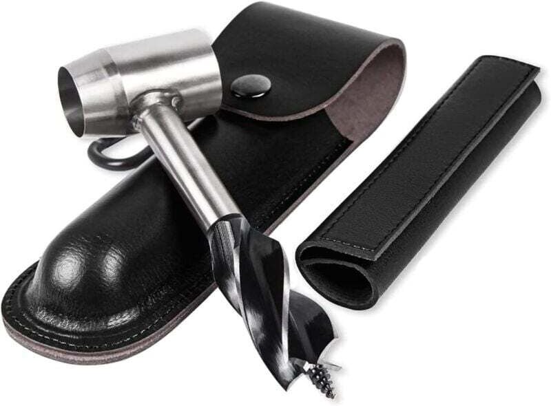 Perceuse à main pour le travail du bois – Mèche hélicoïdale multi-usages avec étui en cuir, outils de survie manuel