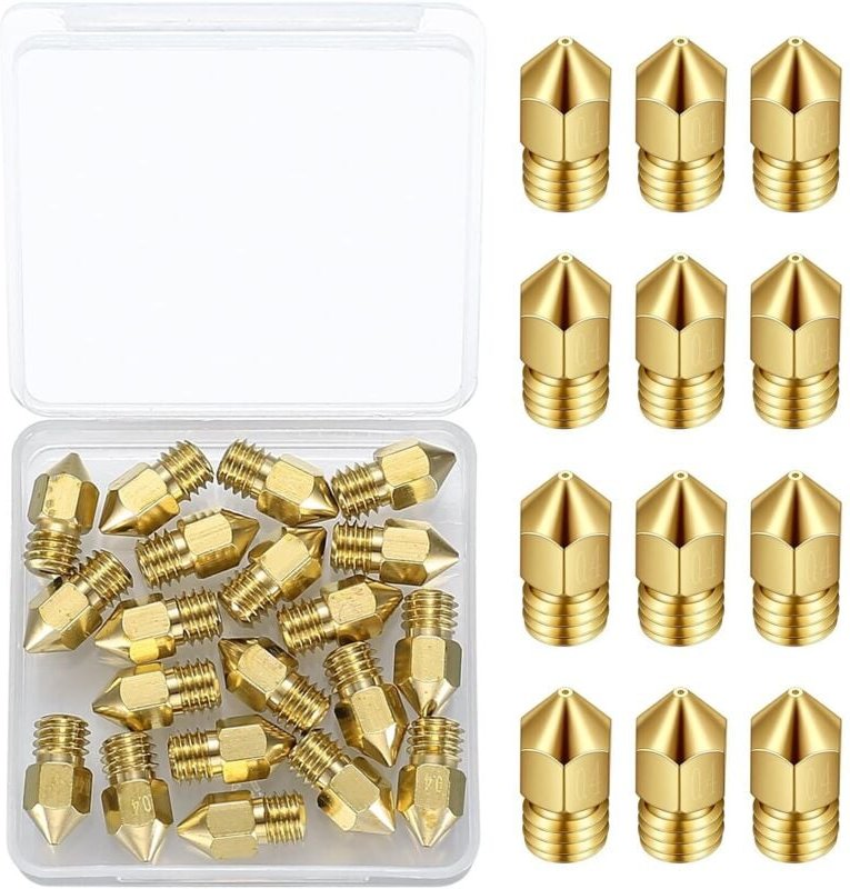 20 Stück 0,4 mm MK8 Messingdüsen für 3D-Drucker-Extruder, Druckerdüsen kompatibel mit Creality Ender 3/Ender 3 V2/Ender ...