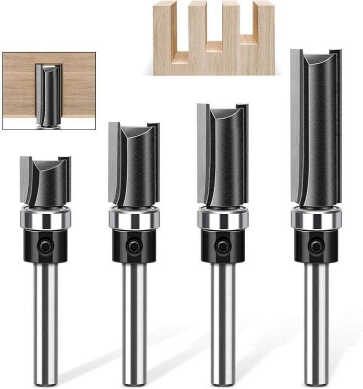 6-mm-Schaft-Holzfräser, 4 Stück, gerader Kopierfräser, Arbeitslänge 11,9/20/25/38 mm