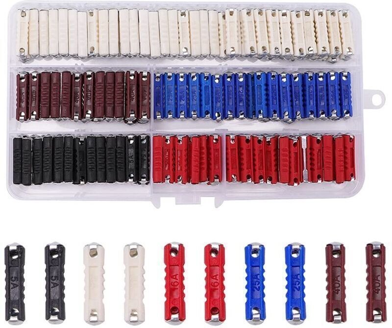 200-teiliges Sortiment an Kfz-Sicherungen, torpedoförmige Kfz-Sicherungen, Kfz-Sicherungen mit Kunststoffbox, für Oldtim...