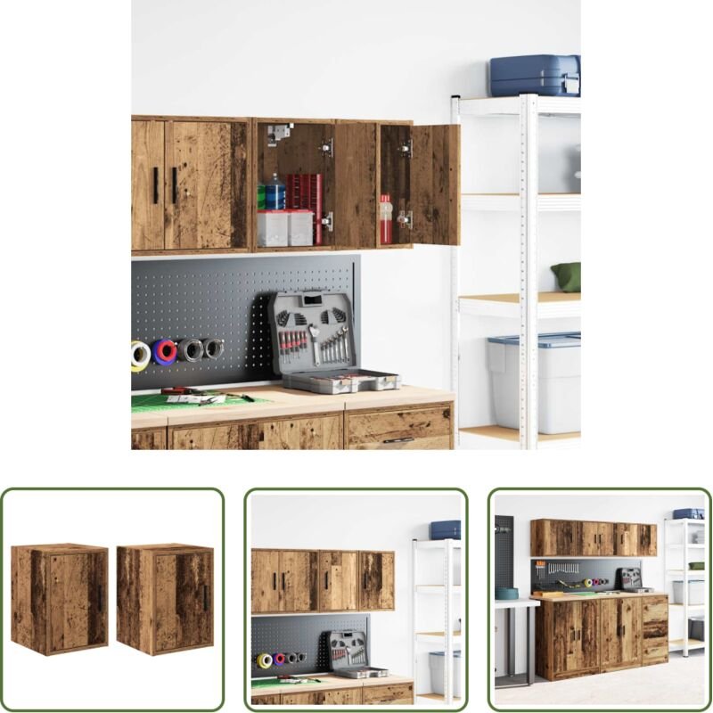 vidaXL Wandschrank - Garagen-Wandschränke 2 Stk. Altholz-Optik Holzwerkstoff