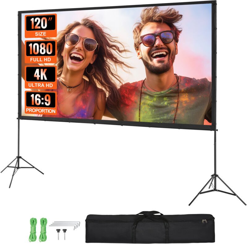 VEVOR Projektion Beamer Leinwand mit Ständer 120 Zoll HD 4K Outdoor Indoor Projektor Screen Schnelles Klappbare Tragbare...
