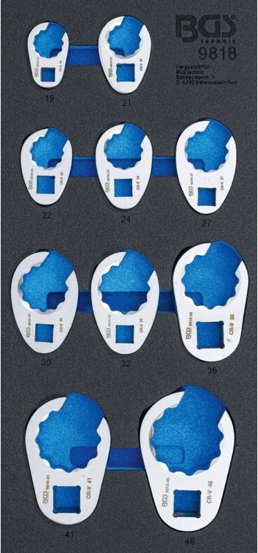 Werkstattwageneinlage 1/3: Hahnenfußschlüssel-Satz 10 mm / 12,5 mm (1/2") / 20 mm (3/4") 10-tlg.