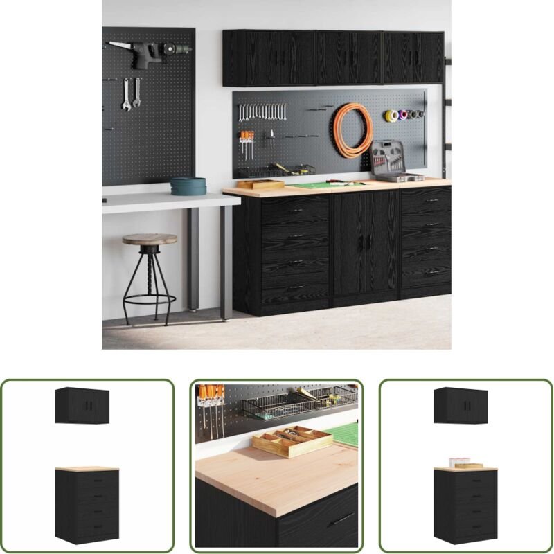 Werkzeugschrank - Garagenschränke 2 Stk. Schwarz Holzwerkstoff