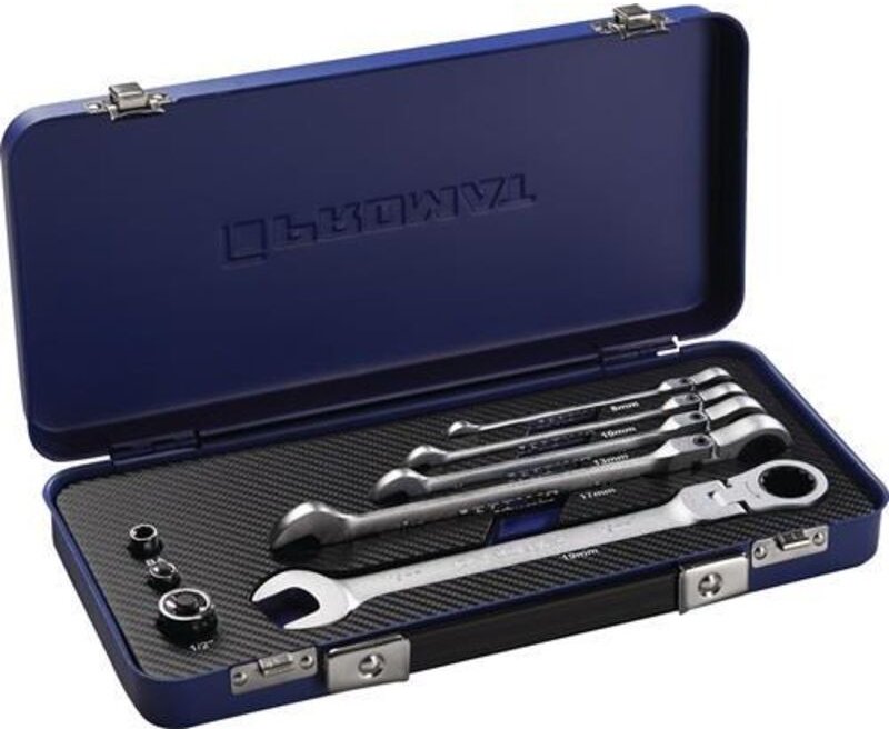 Maulringratschenschlüsselsatz 8-teilig Schlüsselweiten 8-19 mm Ringseite flexibel