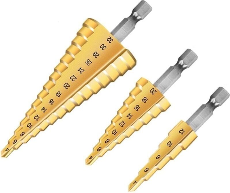ZVD-3PCS Metall-Stufenbohrer, 4-12/20/32 mm Metall-Stufenbohrer, dreieckig, konisch, Titan, Sechskantschaft-Stufenbohrer...