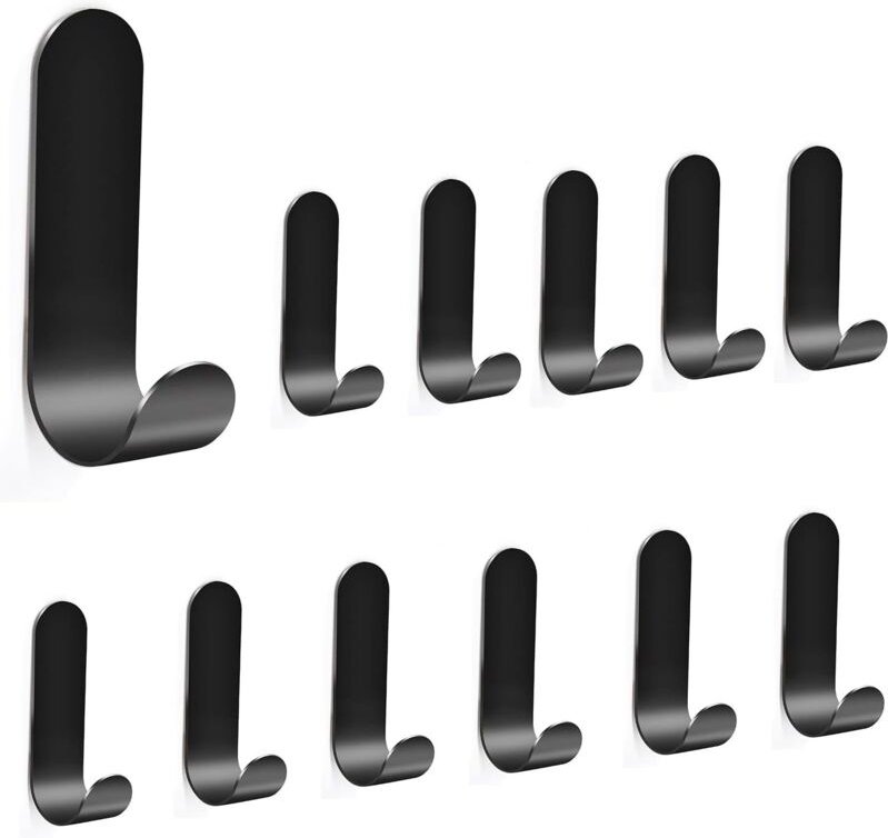 12 Stück Klebehaken Schwarz Matt Edelstahl SUS304 Kleiderhaken Küchenhaken Handtuchhaken Selbstklebend Wasserdicht Rostf...