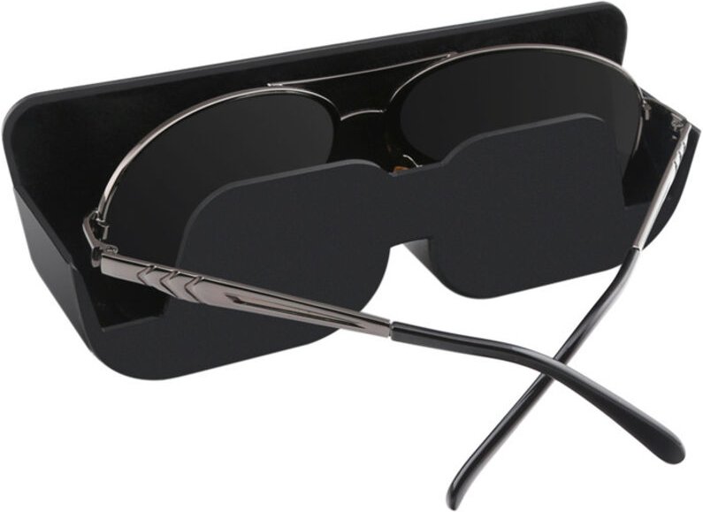 1PC Auto Sonnenbrillen Aufbewahrungsbox und Visierclip Brillengestell Schwarzes Leder Auto Sonnenbrillenetui