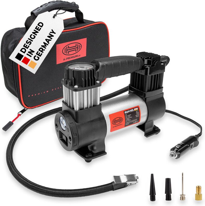 HEYNER® Auto Kompressor elektrische Luftpumpe minikompressor 10 bar 12V LED Beleuchtung