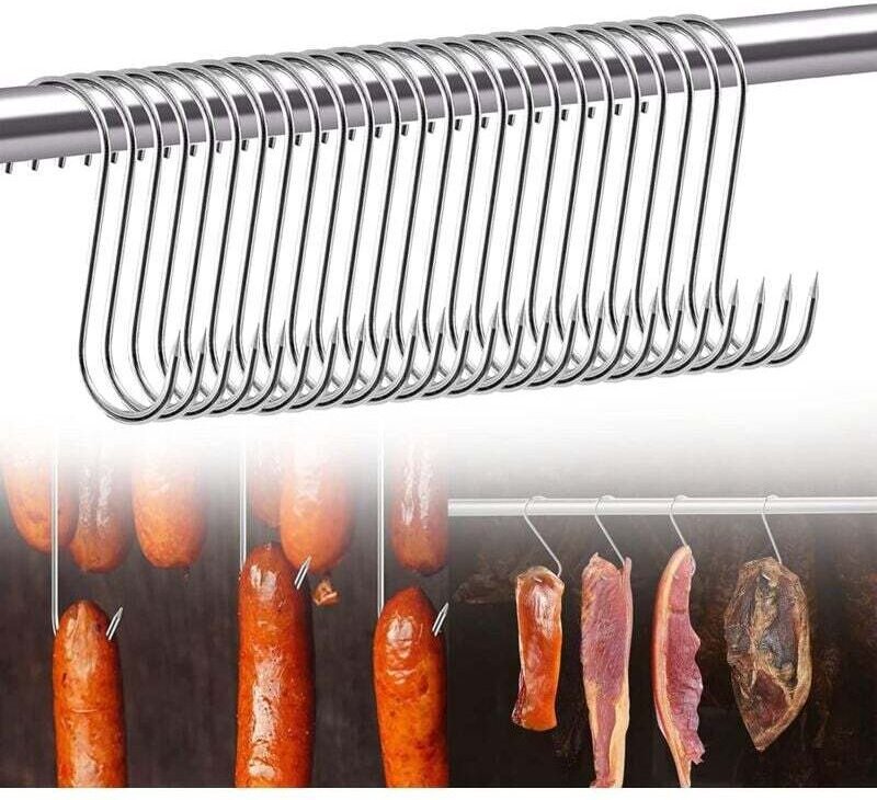 Metzgerhaken, 25-teilig, Edelstahl, S-förmiger Aufhängehaken, Fleischhaken, Räucherhaken, geeignet zum Räuchern von Fisc...