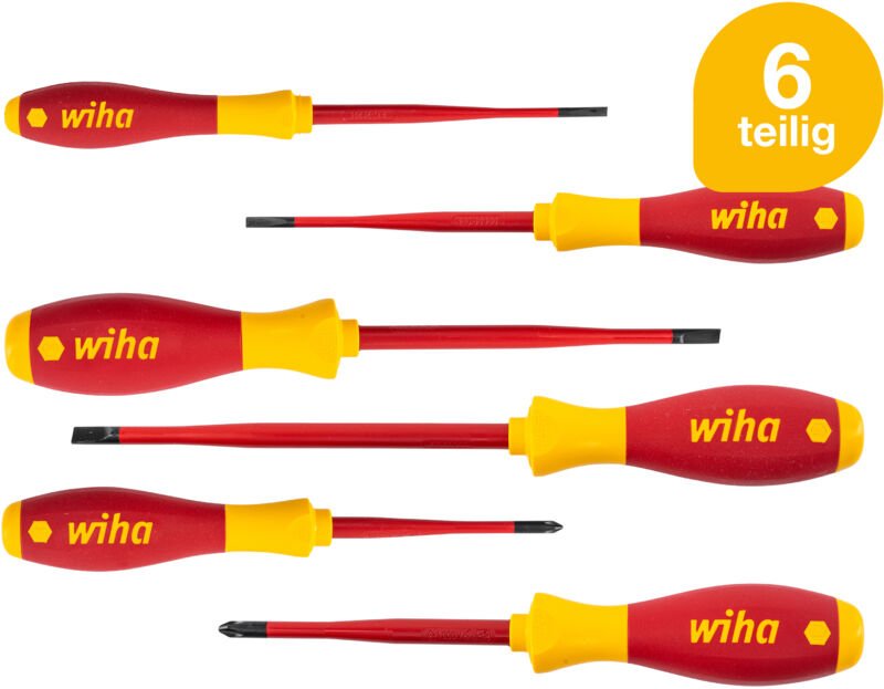 Wiha Schraubendreherset SoftFinish slimFix (35389), 6 teilig, Schraubenziehersatz VDE Elektriker, isoliert 1000v, Schlit...