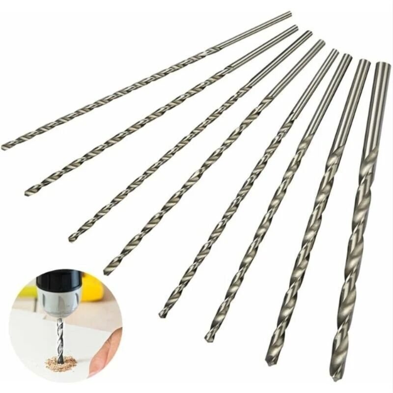 Alovez - Verlängerter Spiralbohrer-Satz, Schnellarbeitsstahl, 8-teilig, verlängerter Spiralbohrer