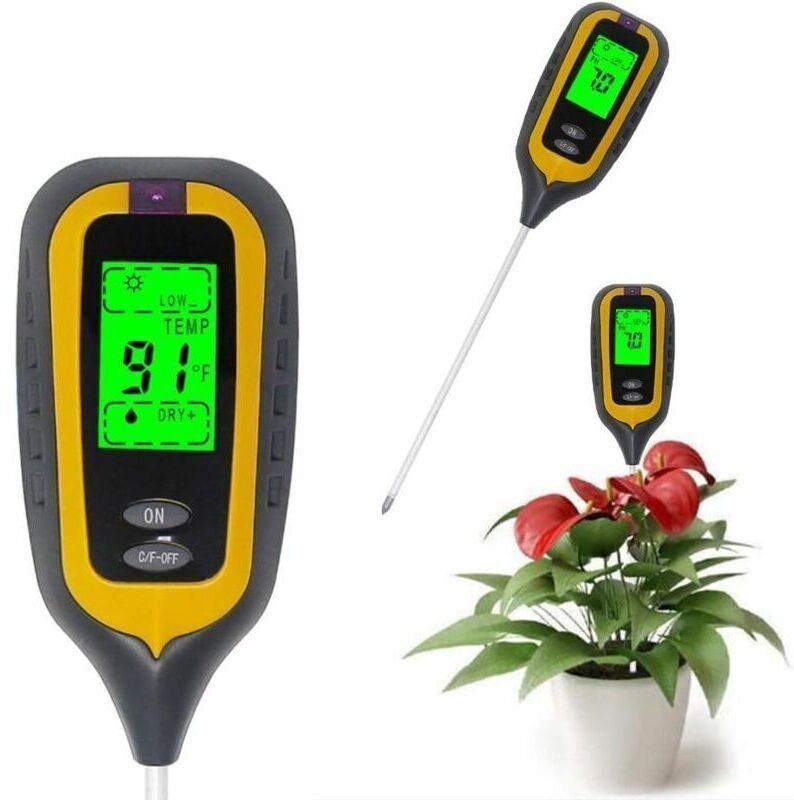 4-in-1 Bodentester: pH-Wert, Feuchtigkeit, Temperatur, Licht – Elektronisches Bodenmessgerät für Garten und Pflanzen – G...