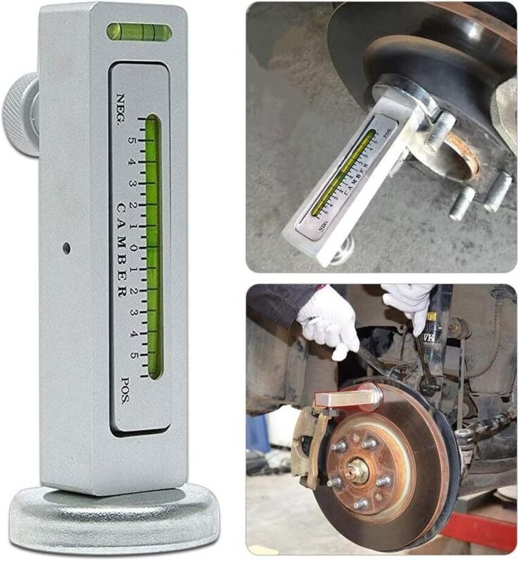 Universelles Messgerät für Pkw/Lkw: Spureinstellung, Sturzmessung und magnetische Nachlaufstütze.