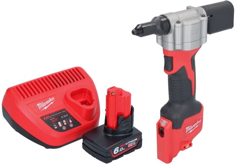 Milwaukee M12 BPRT-501 Akku Blindnietgerät 12 V 20,32 mm + 1x Akku 6,0 Ah + Ladegerät