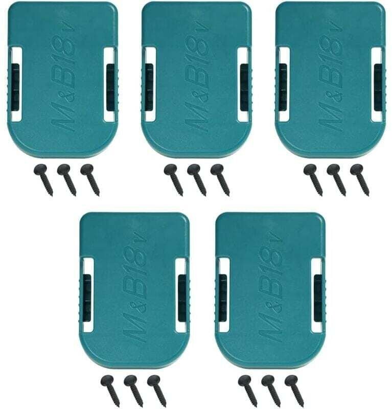 5er-Pack Akkuhalterungen für Makita- und Bosch-18V-Akkus, inklusive Gürtelclip und Wandbefestigung.