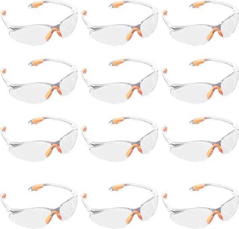 12 Stück Schutzbrillen, beschlagfreie transparente Schutzbrillen, Schutzbrillen mit Kunststoffgläsern und Gummibügeln fü...