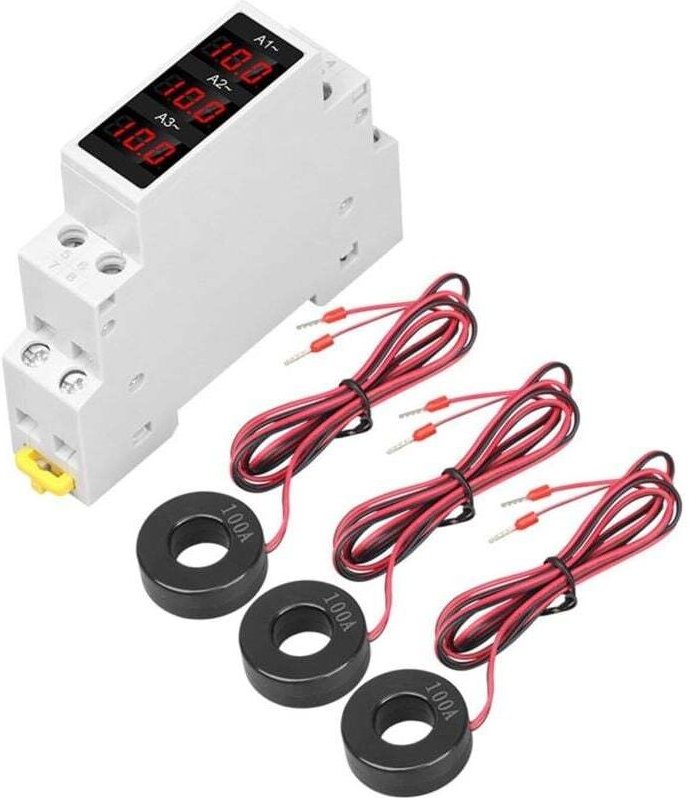Modulare Drehstrom-Amperemeter, Stromanzeiger, DIN-Schienenmontage, LED, digital, Wechselstrom-Amperemeter 80 V – 500 V,...