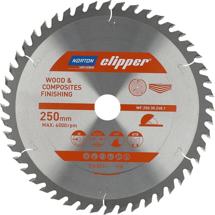 Lame carbure Finition 250x3.2/2.2x30 Z48 NORTON CLIPPER - - 70184608109