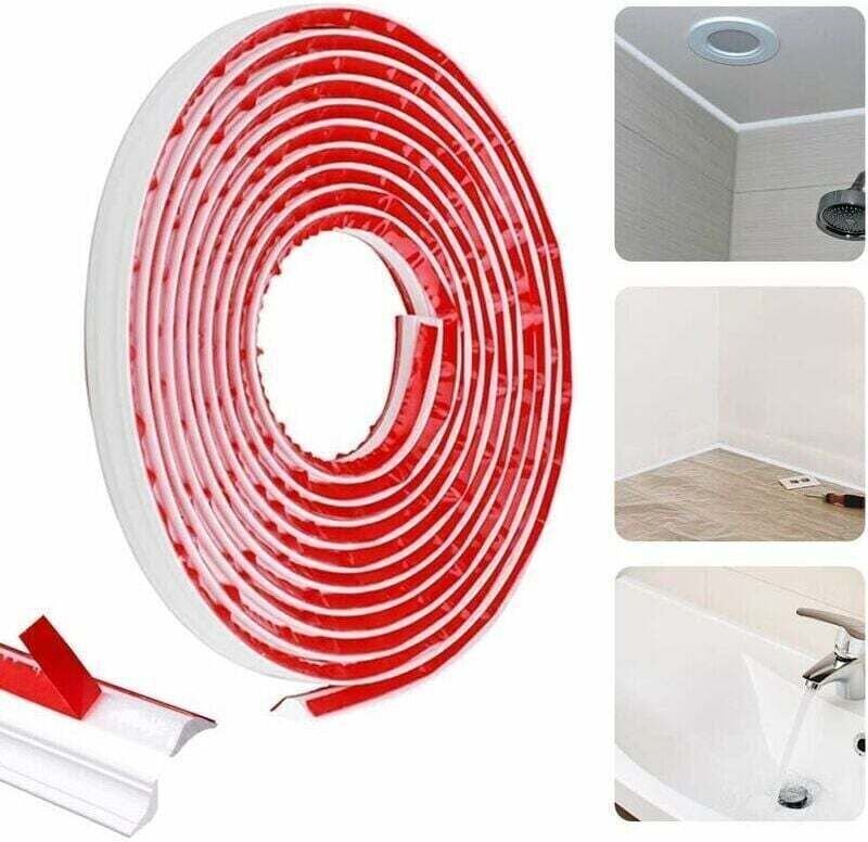 5 m flexible, selbstklebende Viertelprofilleiste, XU, wasserfester Klebstoff, XU, weiße PVC-Viertelprofilleiste für Fuge...