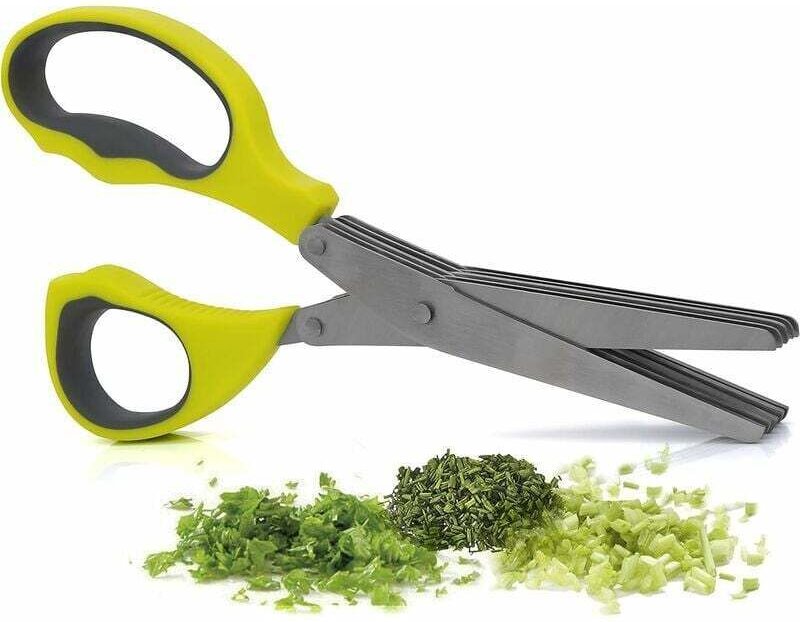 Küchenschere für Kräuter – 5 Edelstahlklingen und Reinigungskamm – Professionelles Lebensmittelschneidewerkzeug von DEBU...