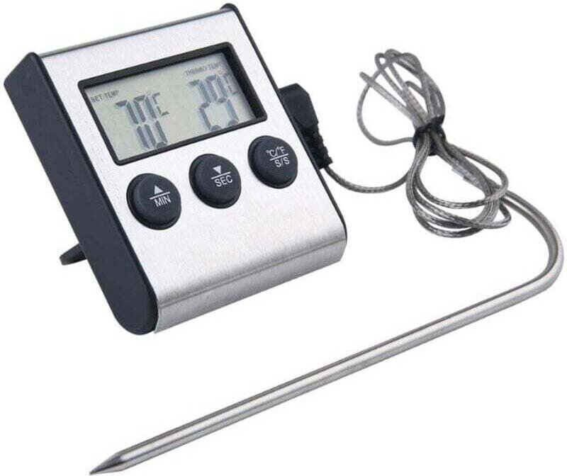 Digitales Bratenthermometer (Braten, digital, 2-in-1, mit Küchenuhr, abnehmbarer Temperaturfühler, für Fleisch, -10 °C b...