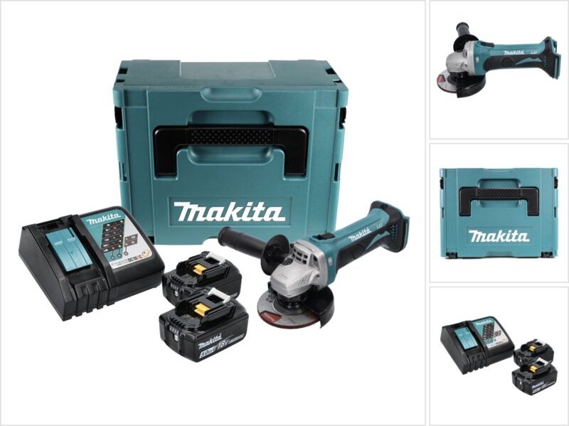 Dga 452 rtj Akku Winkelschleifer 18 v 115 mm + 2x Akku 5,0 Ah + Ladegerät + Makpac - Makita