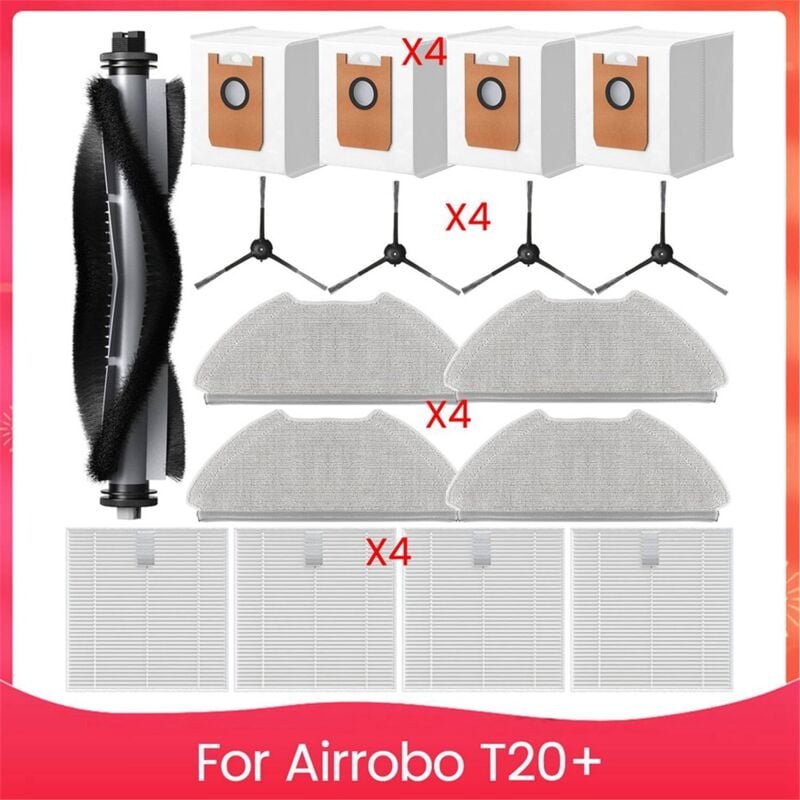 Ersatzteile für T20+ Roboterstaubsauger, Hauptseitenbürste, Hepa-Filter, Wischtuch, Staubbeutel