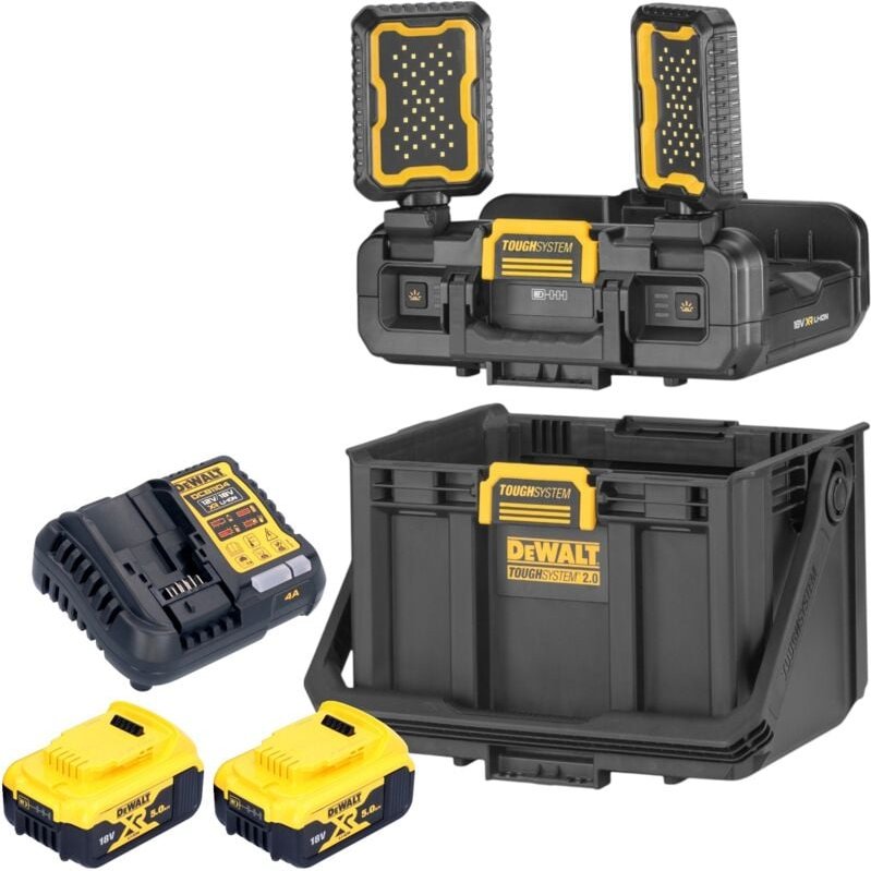 DeWalt DWST08061-1 Werkzeugbox mit integrierten Leuchten 395 x 352 x 255 mm ToughSystem 2.0 + 2x Akku 5,0 Ah + Ladegerät