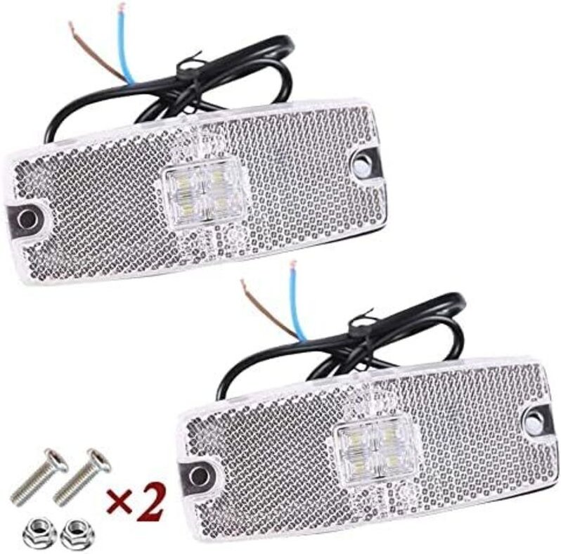 2 x weiße Seitenmarkierungsleuchten für Anhänger, LED-Leuchten, Umrissleuchten mit Reflektor für Wohnwagen, Lieferwagen,...