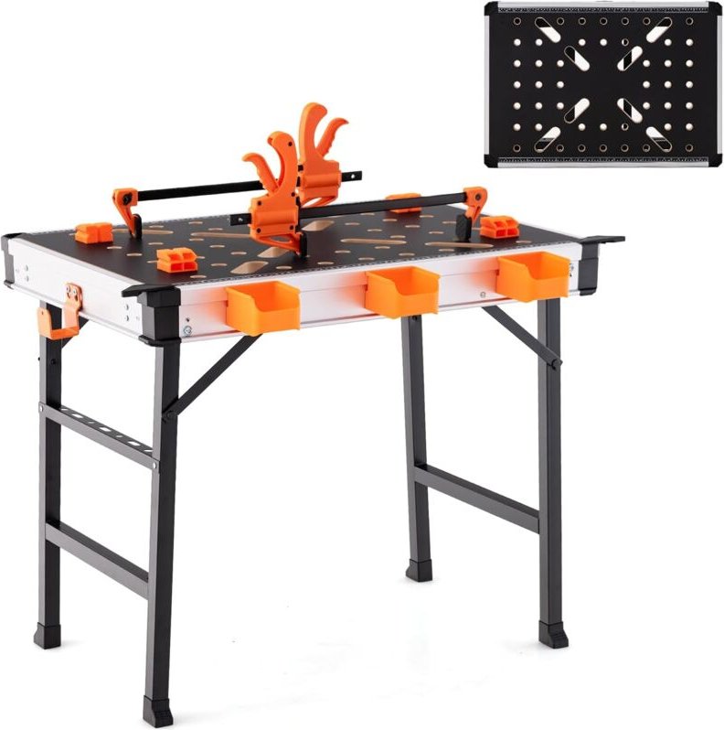 COSTWAY Arbeitstisch klappbar, Werkbank mit 2 Schnellklemmen, 4 Klemmhaken, 3 Werkzeugkästen & Metallrahmen, Werktisch b...