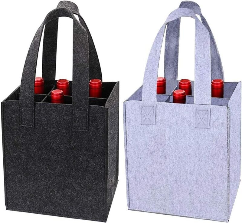 2pcs 6 Flaschentasche Wein Tragetasche Filz Flaschentasche mit Griff Wein Bier Tasche,24x18x28cm